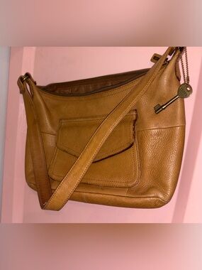 Fossil Cognac Pebbled Leather Hobo Bag with Key Charm